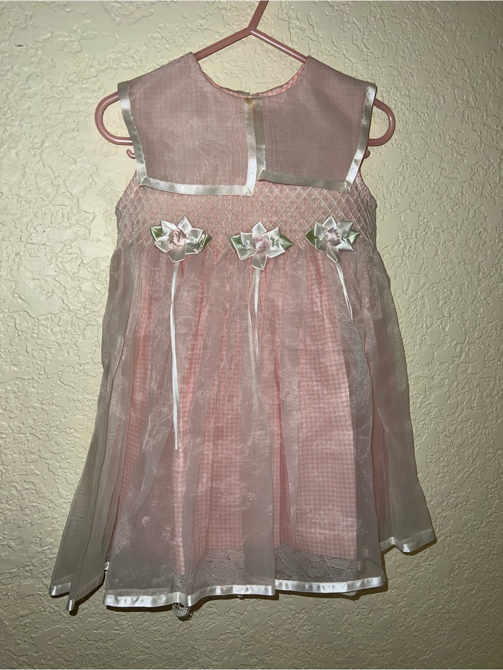 Vintage Bonnie Jean Pink and White Organza Flower Dress